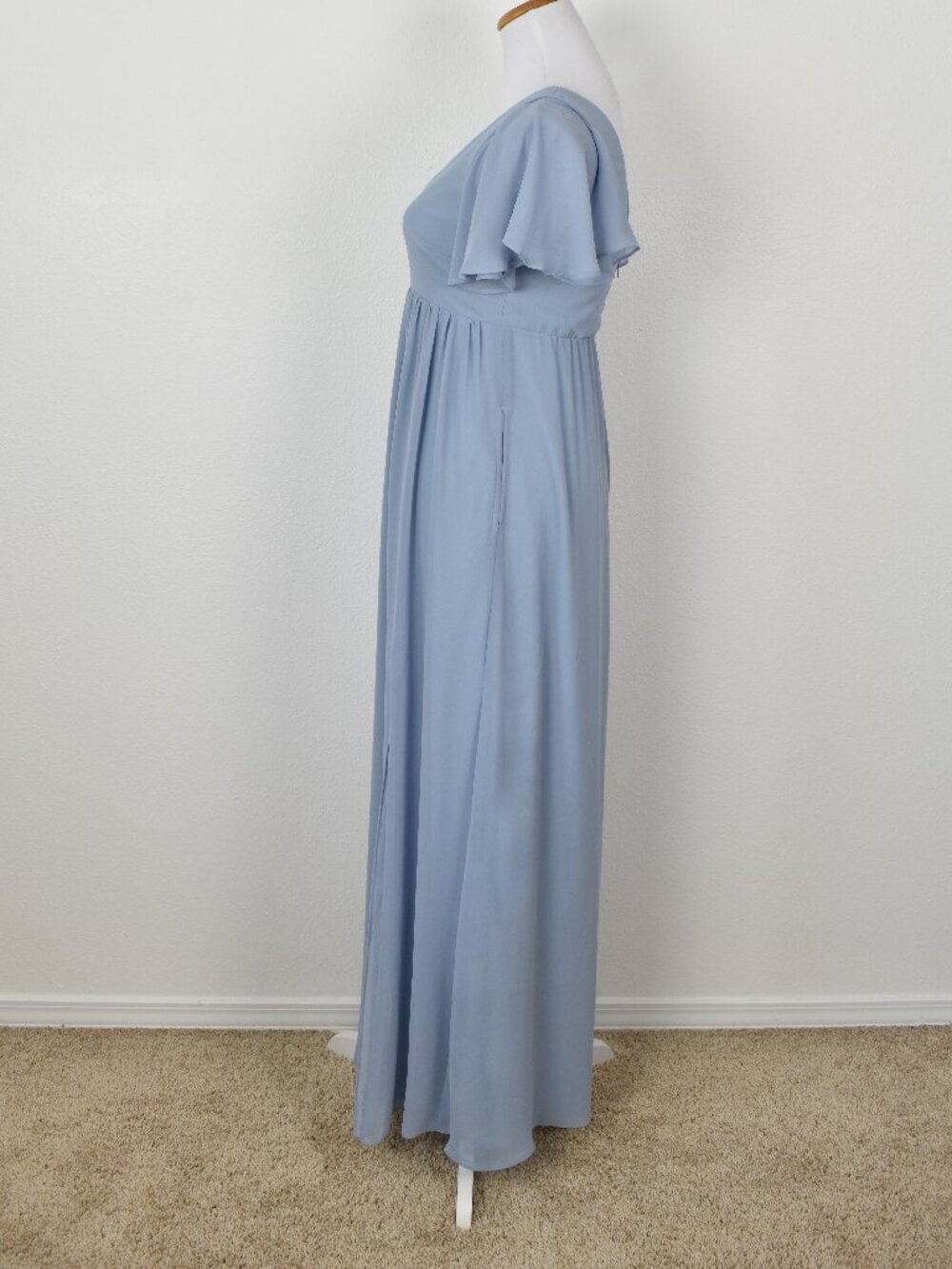 Birdy Grey HANNAH Dusty Blue Chiffon Flutter Sleeve Dress - XS - Picture 6 of 10